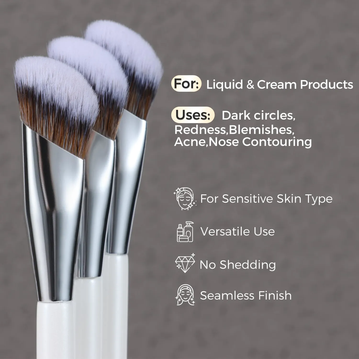 ENERGY Concealer Brush, Under Eye Makeup Small Angled Kabuki Precision Face Blending Brush-Liquid Cream Foundation Concealer for Dark Circles, Make Up Nose Contour Applicator Vegan with Cover (White)