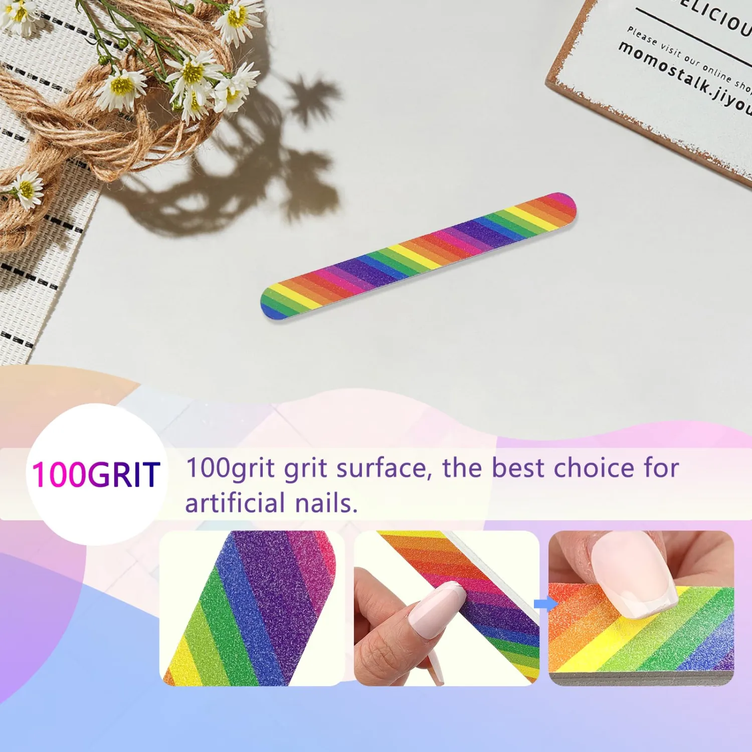 12PCS Professional Double-Sided 100/180 Grit Nail Files Colorful Manicure Pedicure Tools