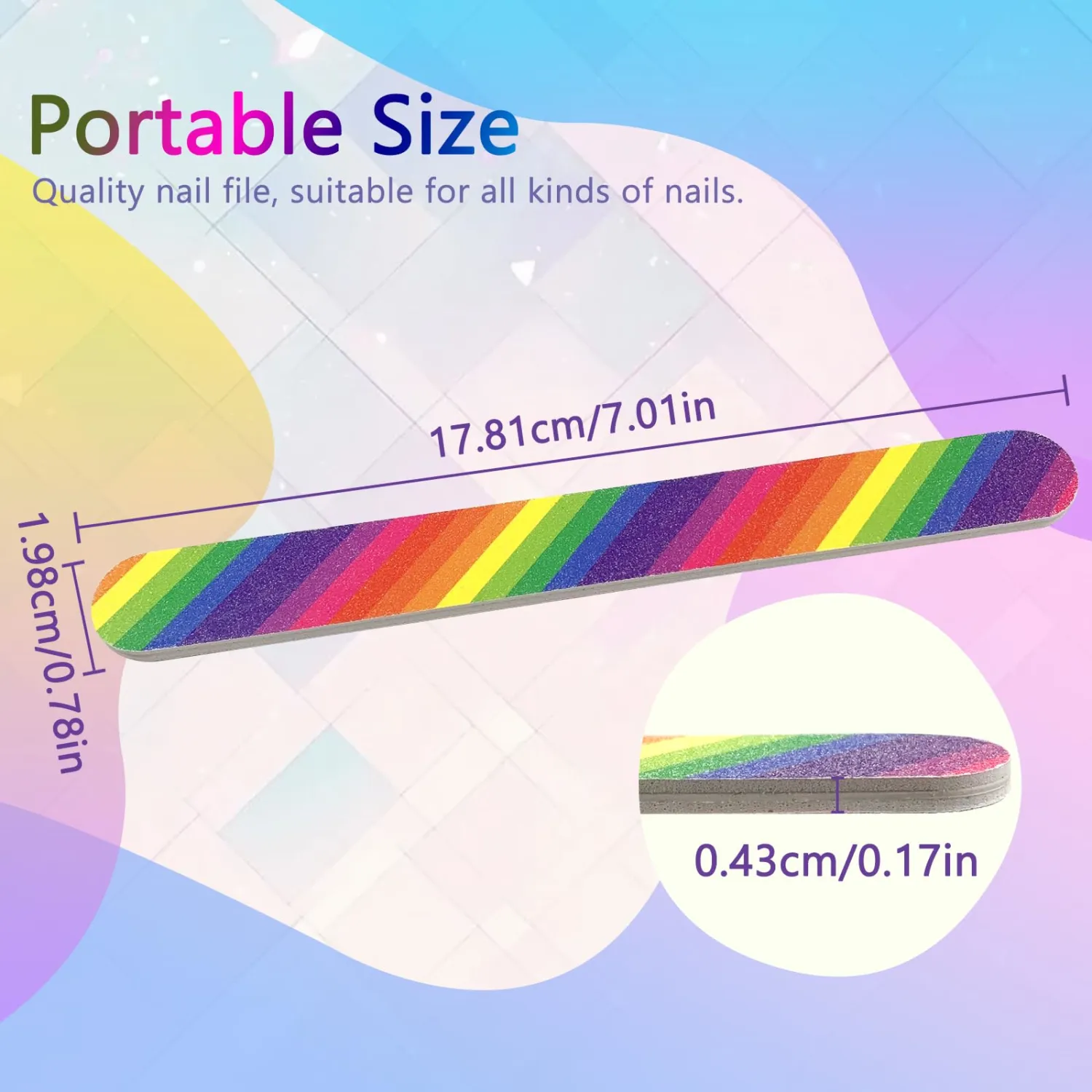 12PCS Professional Double-Sided 100/180 Grit Nail Files Colorful Manicure Pedicure Tools