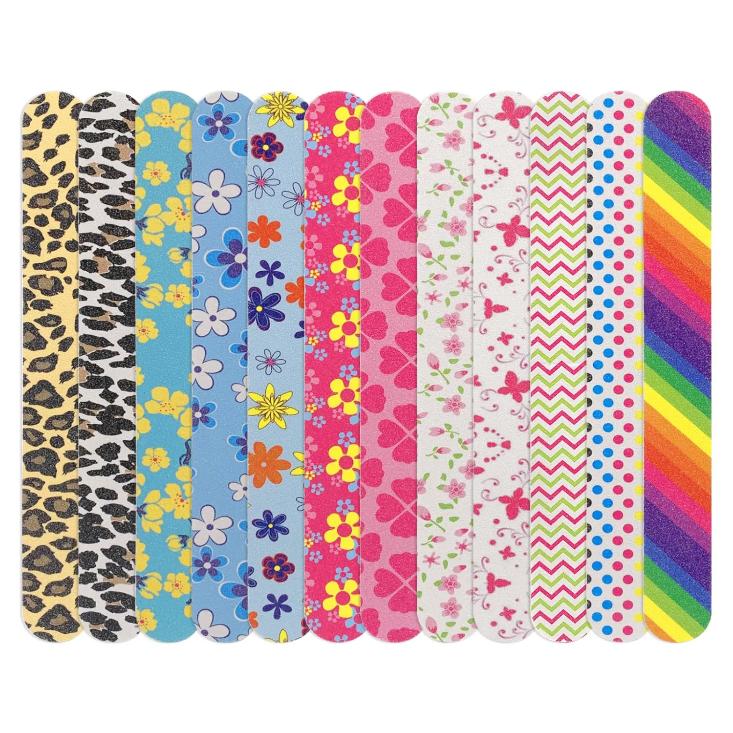 12PCS Professional Double-Sided 100/180 Grit Nail Files Colorful Manicure Pedicure Tools