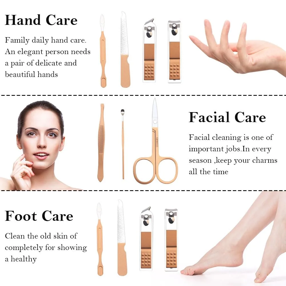 Manicure Set, Nail Clipper Kit, Nail Clipper Set, Nail Care Kit, 8 In 1 Professional Manicure Kit Personal Care, Stainless Steel Facial Pedicure Care Tools, Grooming Kit for Women Men Rose Gold