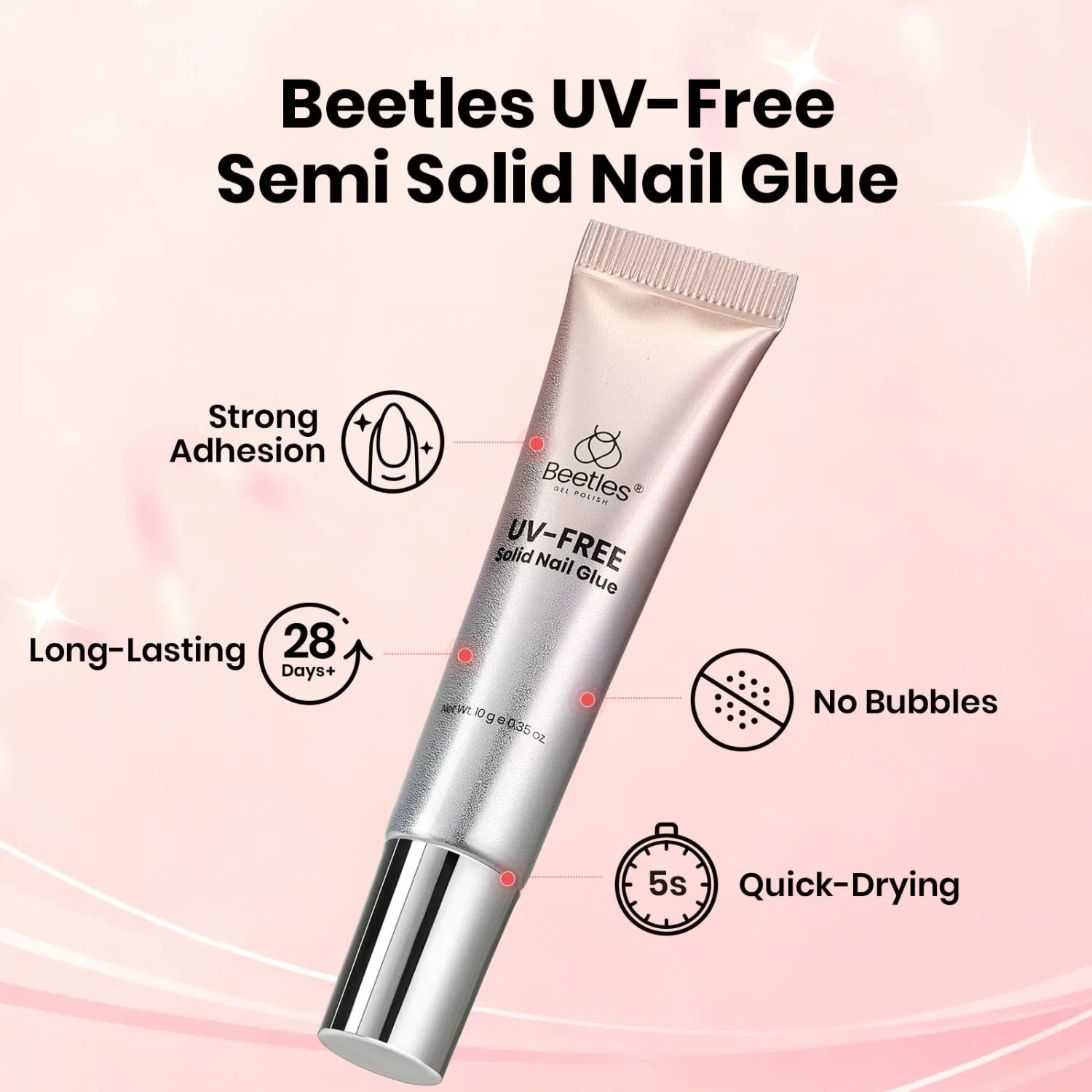 Beetles Super Strong Nail Glue for Press On Nails, No UV Light Needed, 2Pcs 10g Quick Drying Semi Solid Nail Glue, Strong Hold for False & Acrylic Nails
