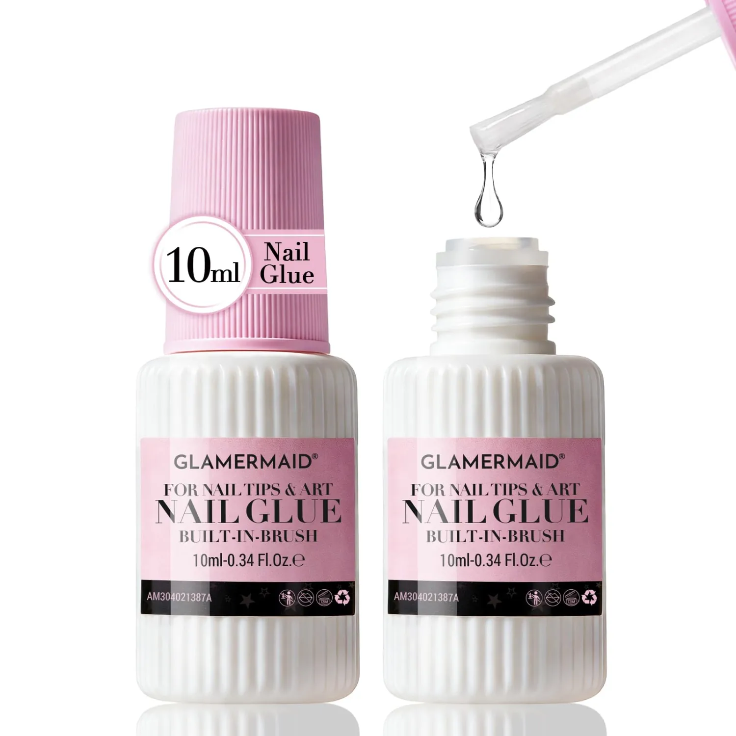 GLAMERMAID 2-Pack Brush on Nail Glue for Press On Nails Nail Tips & Acrylic Fake Nails, Air Dry, Long-Lasting, Mess-Free, Beginner Friendly TPO & Hema Free Adhesive for Stick On Nails 10ml