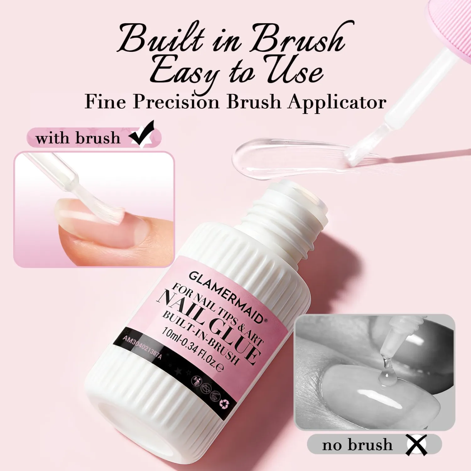 GLAMERMAID 2-Pack Brush on Nail Glue for Press On Nails Nail Tips & Acrylic Fake Nails, Air Dry, Long-Lasting, Mess-Free, Beginner Friendly TPO & Hema Free Adhesive for Stick On Nails 10ml