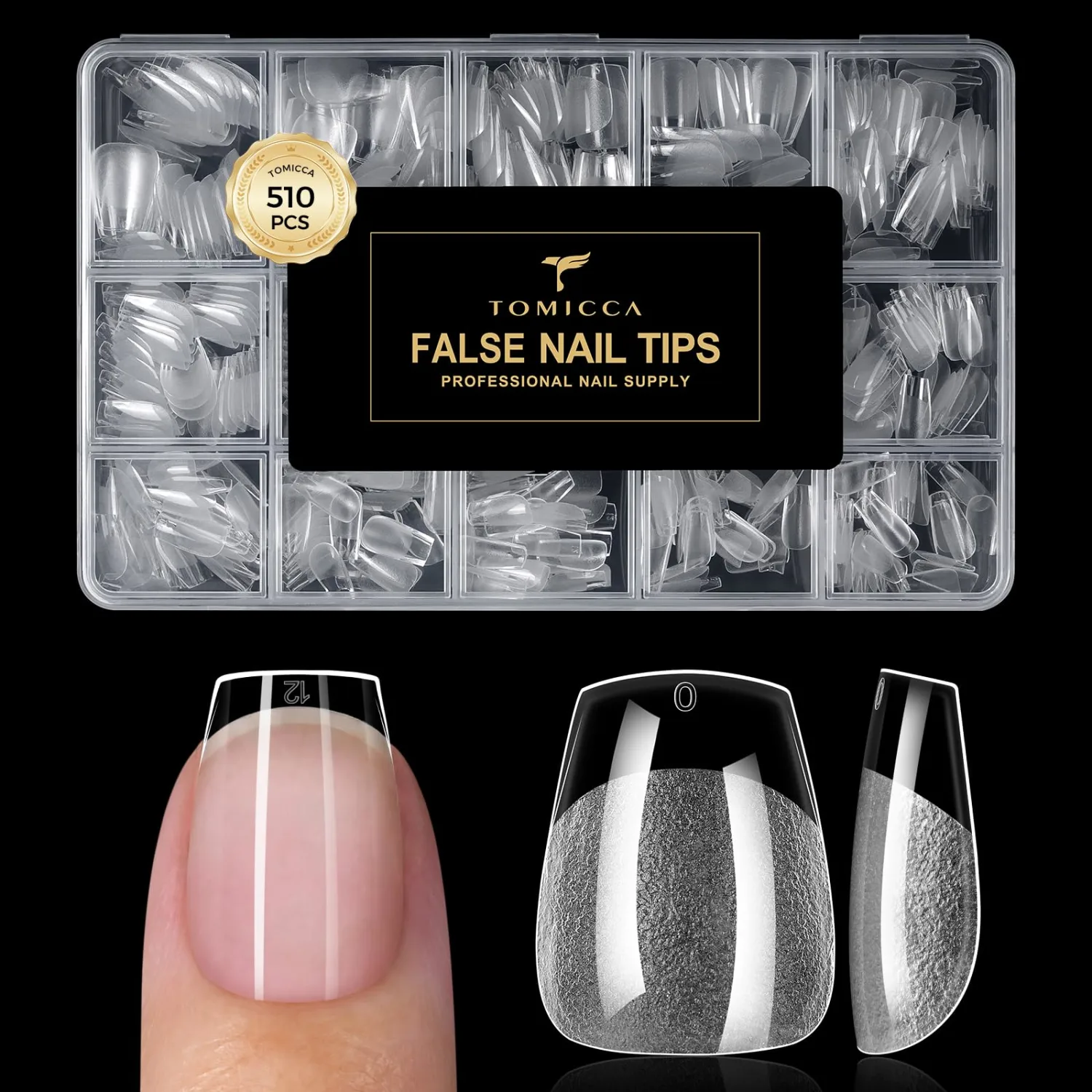 TOMICCA Extra Short Coffin Nail Tips 510PCS, 15 Sizes Ultra Matte Nail Tips for Acrylic Fake Nails, Short Coffin Nails for DIY Salon, Clear Gel Nail Extension Tips for Beginners & Nail Techs
