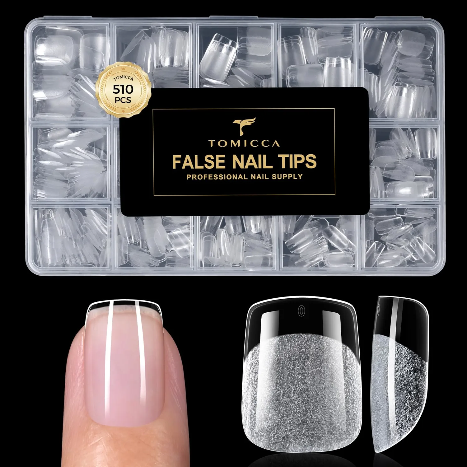 TOMICCA Extra Short Square Nail Tips 510PCS, 15 Sizes Ultra Matte Gel Nail Tips for Acrylic Nails, Short Square Nail Tips for DIY Salon, Clear Gel Nail Extension Tips for Beginners & Nail Techs