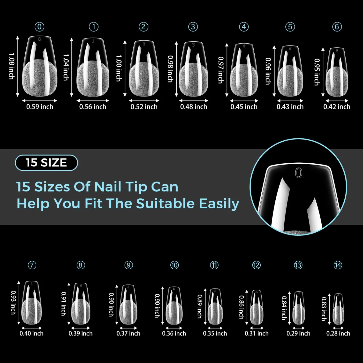 TOMICCA Medium Coffin Nail Tips 510PCS, 15 Sizes Clear Nail Tips for Acrylic Nails, Coffin Nail Tips for DIY Salon, Gel Nail Extension Tips for Beginners & Nail Techs