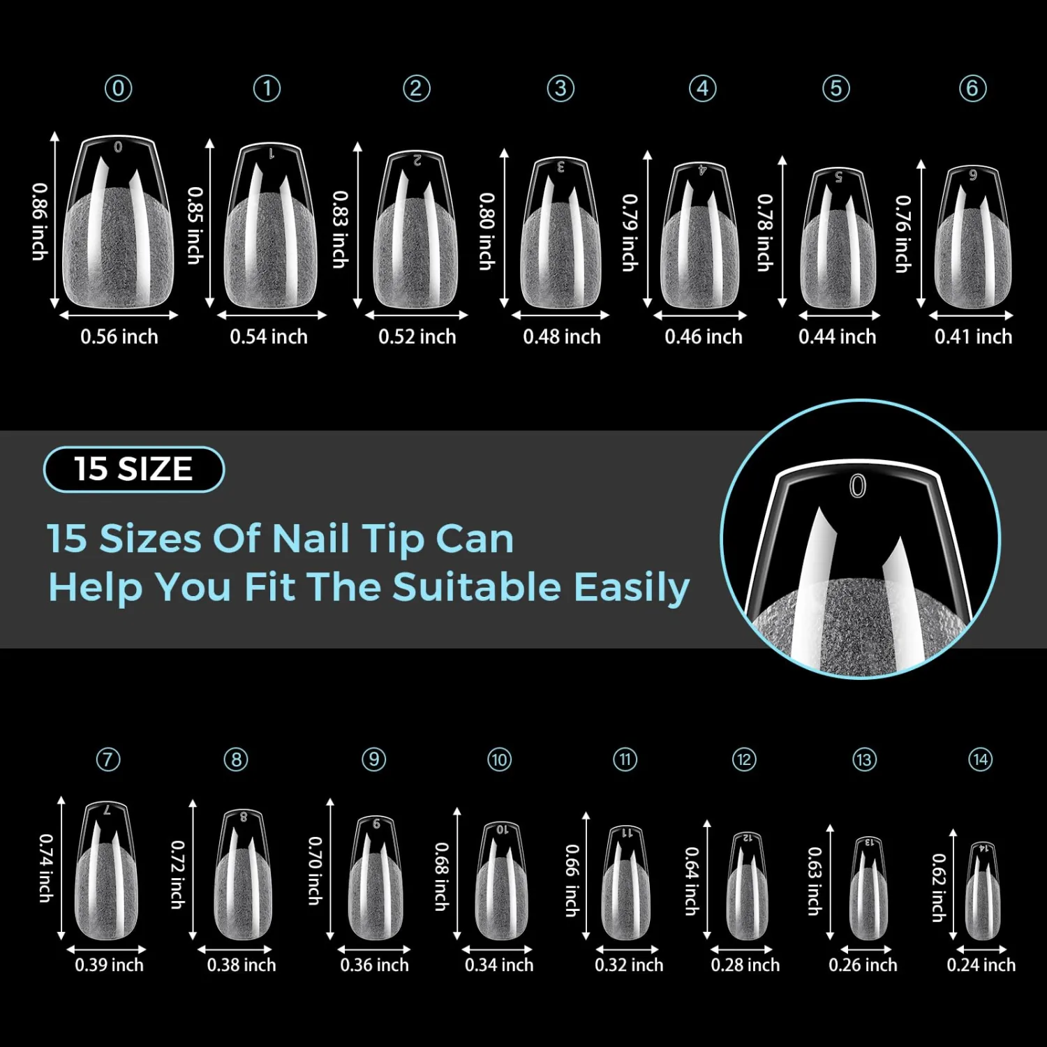 TOMICCA Short Coffin Nail Tips 510PCS, 15 Sizes Clear Nail Tips for Acrylic Nails, Short Coffin Nail Tips for DIY Salon, Gel Nail Extension Tips for Beginners & Nail Techs