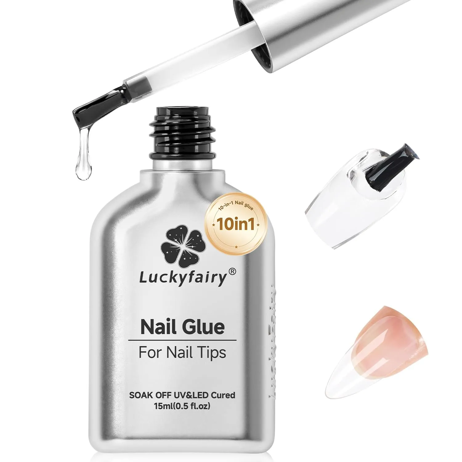 10 in 1 Gel Nail Glue for Nail Tips: 15ml U V Nail Gel Glue Super Strong Long Lasting for Clear Acrylic Press on False Nails, Base Blooming Gel Art, No Peel Off & Bubble Free Formula
