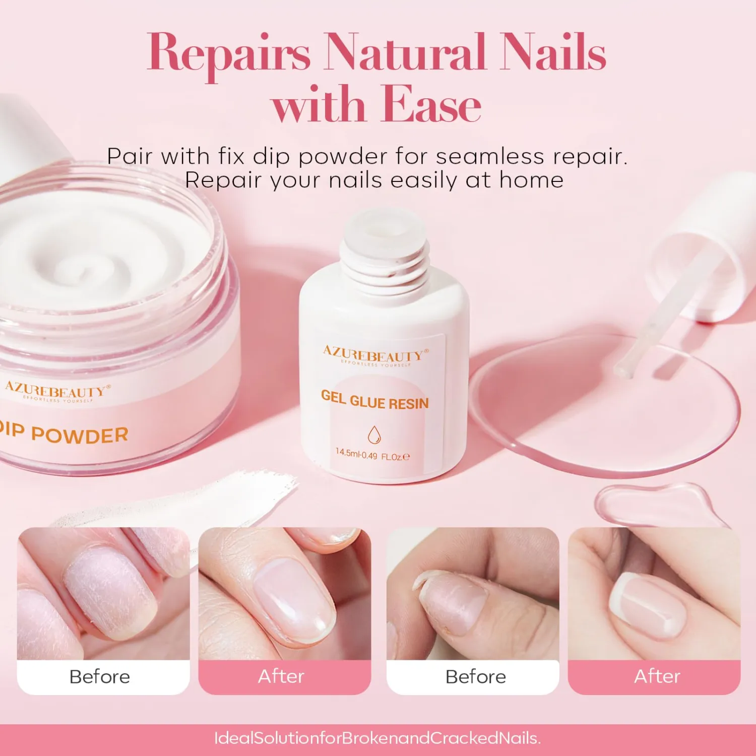 AZUREBEAUTY Nail Repair Glue for Broken Cracked Split Weak Nails, Clear Quick Dry No UV Needed, Easy Application, Durable & Long-Lasting Fast Glue False Nails, Press On Nails