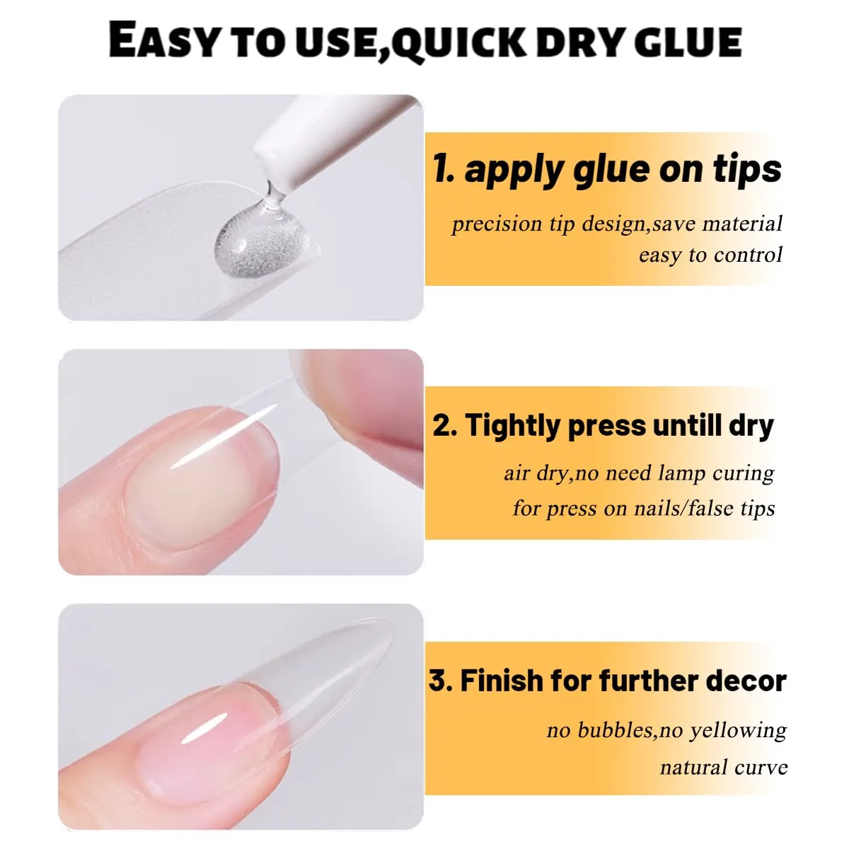 Semi Solid Nail Glue for Press On Nails No Need UV Lamp, Super Strong Quick Drying Clear Gel Nail Tips Glue Bonding Gel X Nails False Tip Extension Tools 6g*2PCS