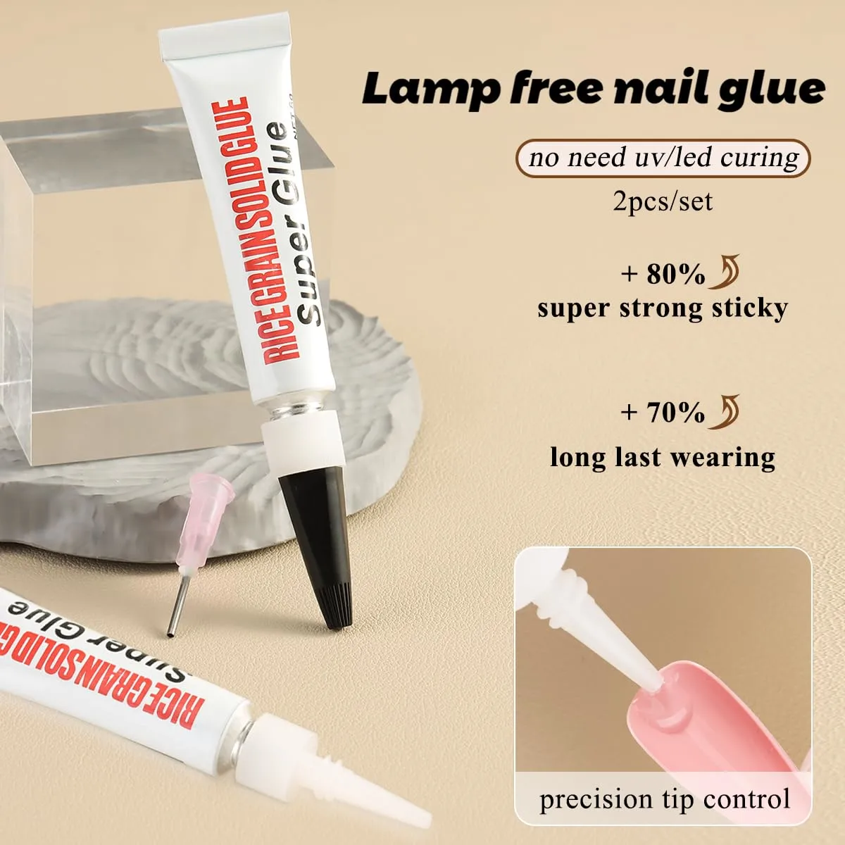 Semi Solid Nail Glue for Press On Nails No Need UV Lamp, Super Strong Quick Drying Clear Gel Nail Tips Glue Bonding Gel X Nails False Tip Extension Tools 6g*2PCS