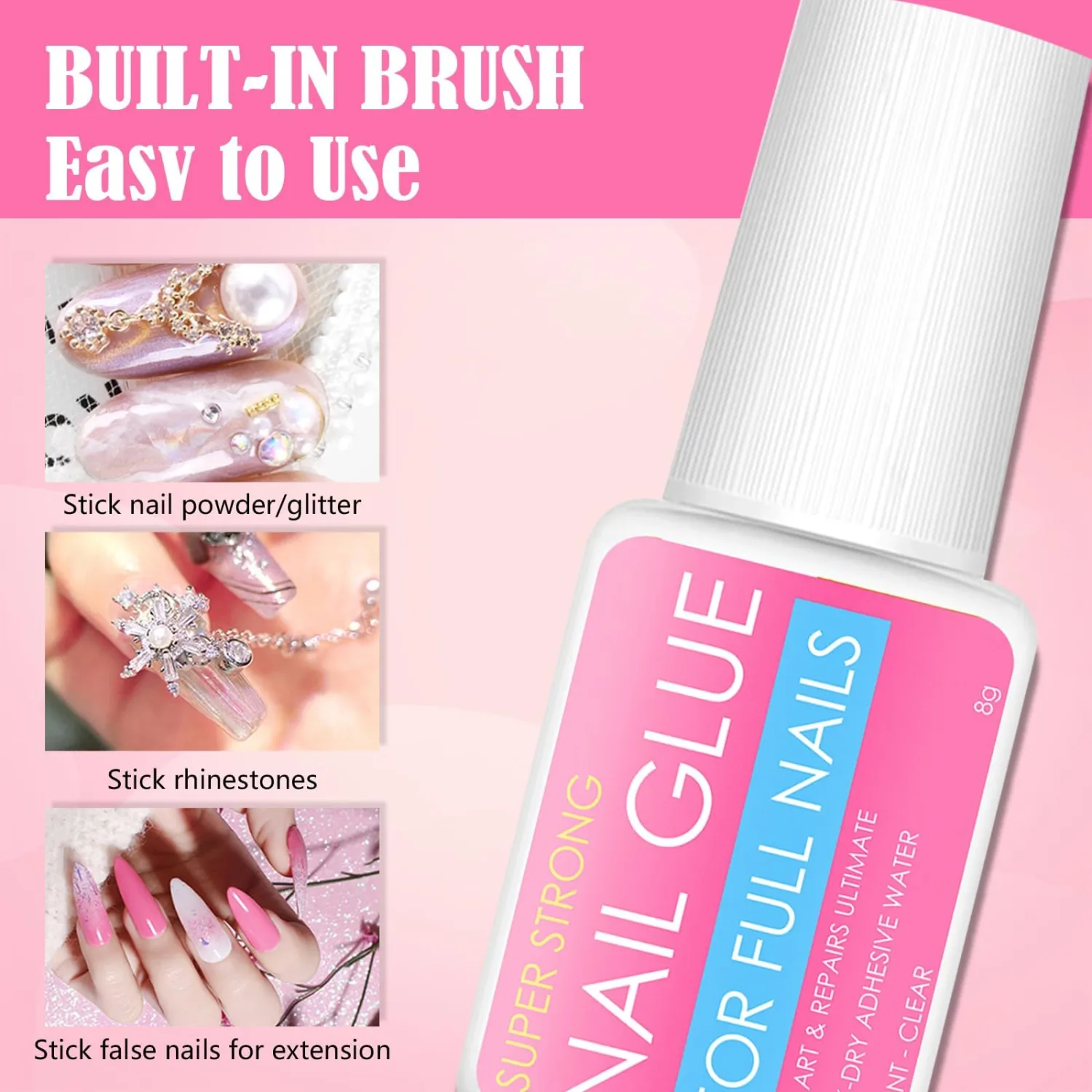 1 Pcs Professional Nail Adhesive, Nails Glue for Tips, Nailglue for Press Ons, Easy Application Long-Lasting Fast Nails Glue, for Home and Professional Use