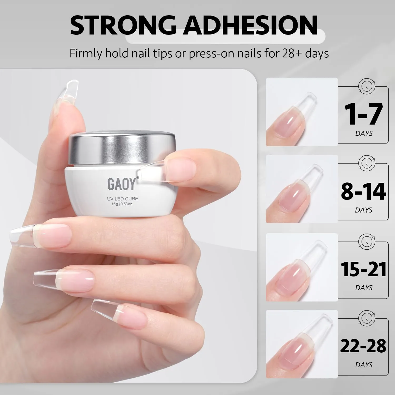 GAOY Solid Nail Glue Gel for Nail Tips, 15g Strong Solid Glue for Press Ons, False and Acrylic Tips, UV Light Cure