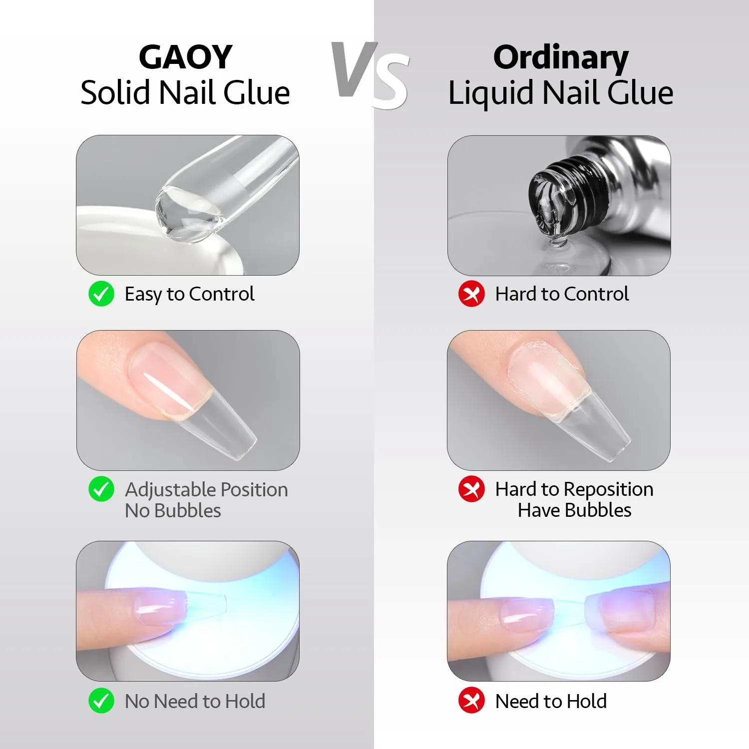 GAOY Solid Nail Glue Gel for Nail Tips, 15g Strong Solid Glue for Press Ons, False and Acrylic Tips, UV Light Cure