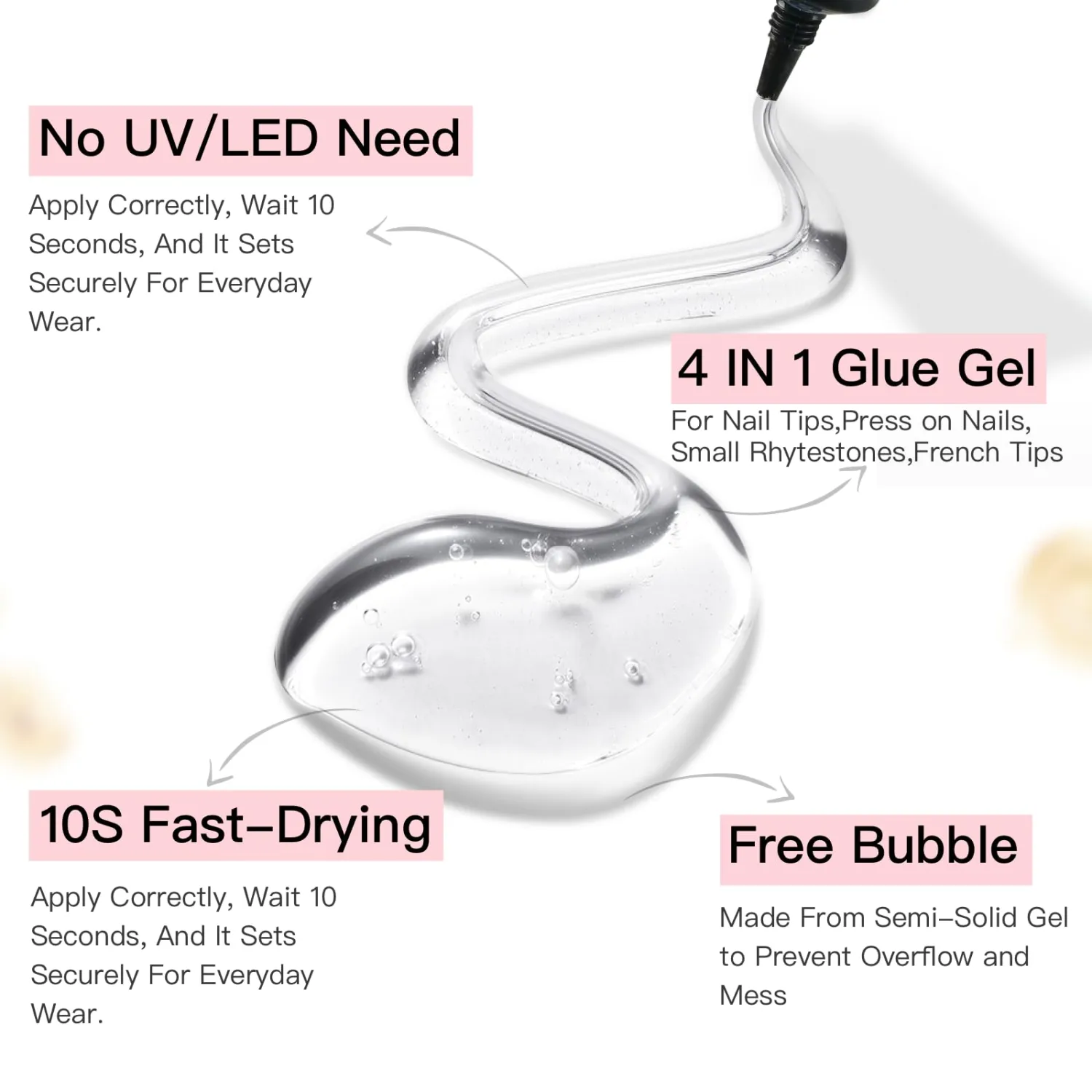 Curvlife 15g Quick Dry Semi Solid Nail Glue Gel and 20ml Brush Nail Glue Remover Set for Press On Nails, Czech Glass File & Cuticle Pusher for Flawless Application & Removal