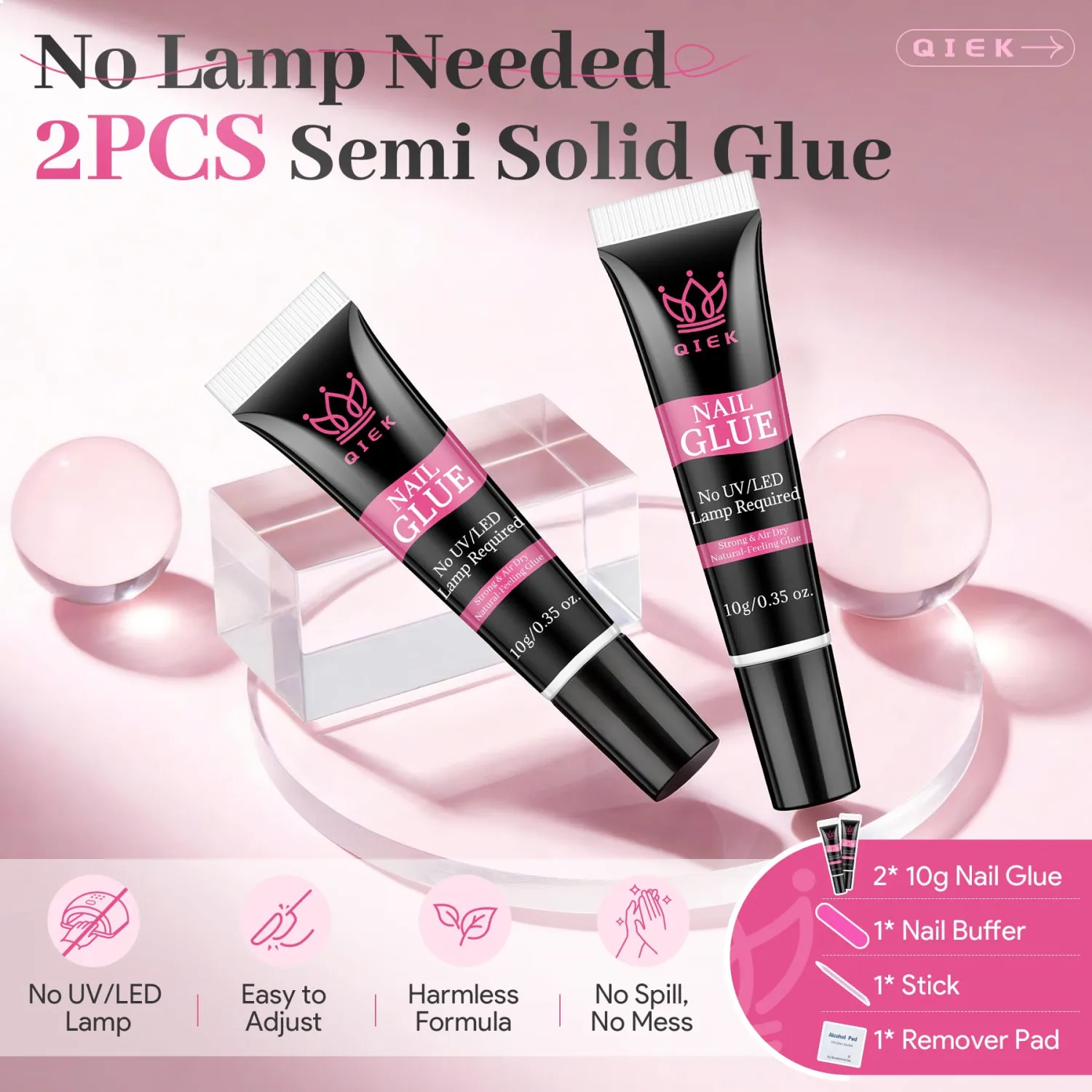 Strong Nail Glue for Press Ons 2Pcs*10g/0.35oz. Semi Solid Gel Adhesive No UV Lamp Needed 10s Quick Dry Acrylic Glue for Fake Nails Extensions Long Lasting Waterproof Bond for Manicure Home DIY