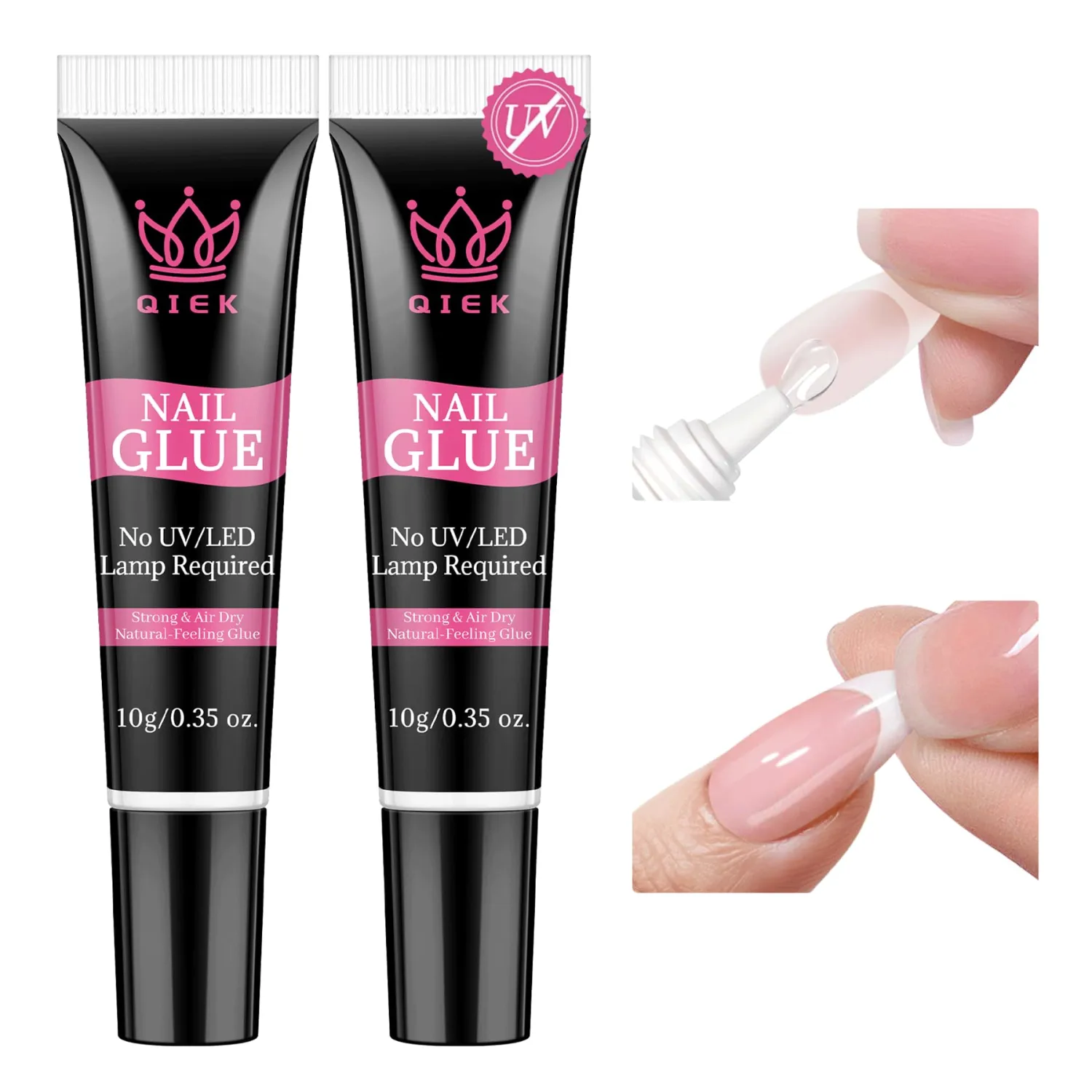 Strong Nail Glue for Press Ons 2Pcs*10g/0.35oz. Semi Solid Gel Adhesive No UV Lamp Needed 10s Quick Dry Acrylic Glue for Fake Nails Extensions Long Lasting Waterproof Bond for Manicure Home DIY