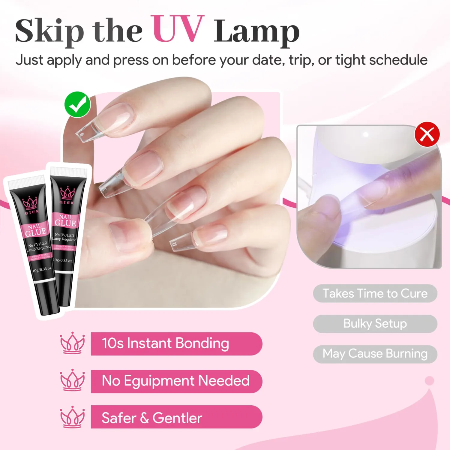 Strong Nail Glue for Press Ons 2Pcs*10g/0.35oz. Semi Solid Gel Adhesive No UV Lamp Needed 10s Quick Dry Acrylic Glue for Fake Nails Extensions Long Lasting Waterproof Bond for Manicure Home DIY