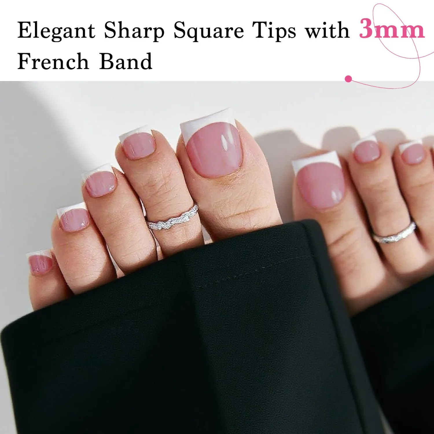 Toe Nails Press On French Tips for Women, 15 Sizes 150 Pcs Sharp Square Pre-applied Primer & Base Coat Toenail Press Ons Deep Pink+White Full Cover Fake Tips Extension