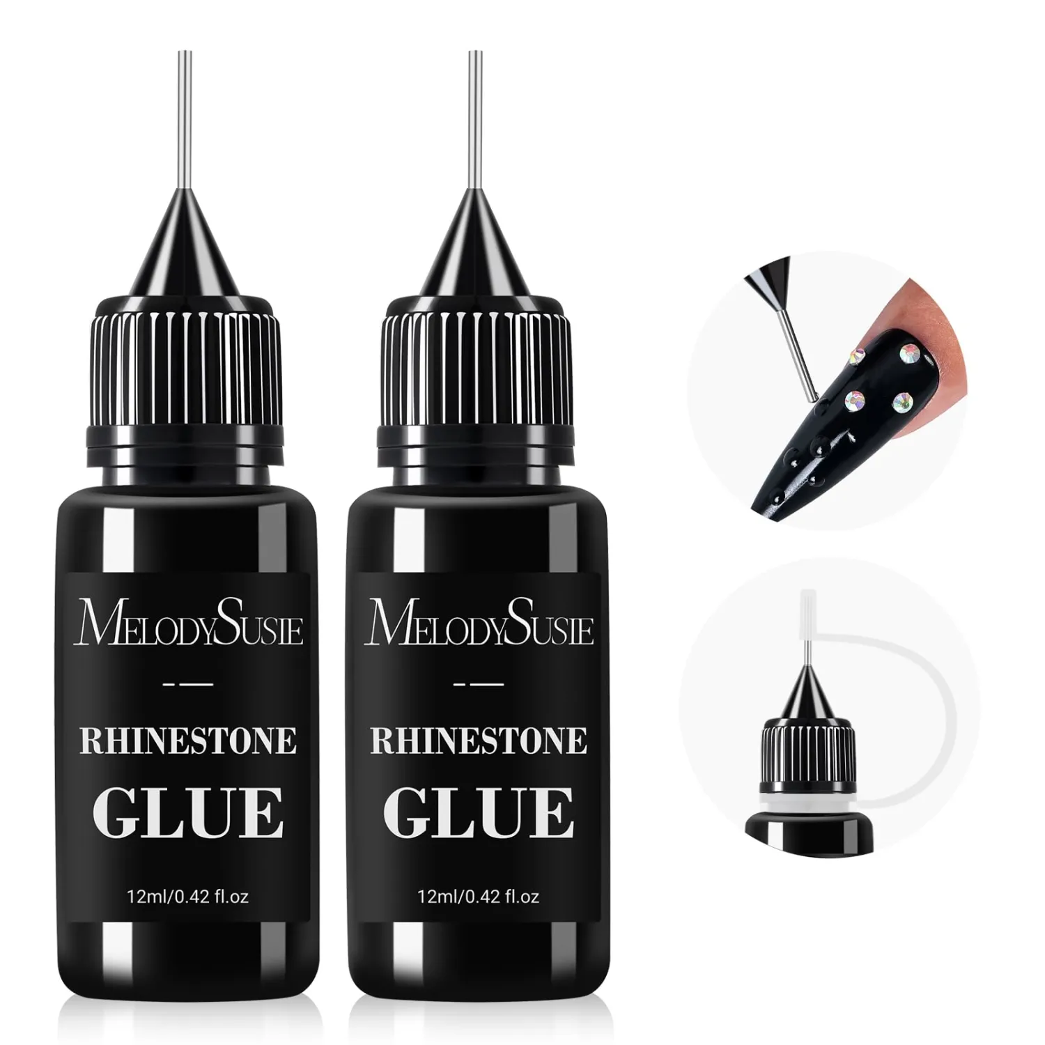MelodySusie 2Pcs Nail Rhinestone Glue, 3D Gel Nail Art Design Strong Adhesive Nail Gem Glue for Nail Charms Gems Jewelry Decoration DIY Manicured at Home Cured Need Beauty Gifts for Women