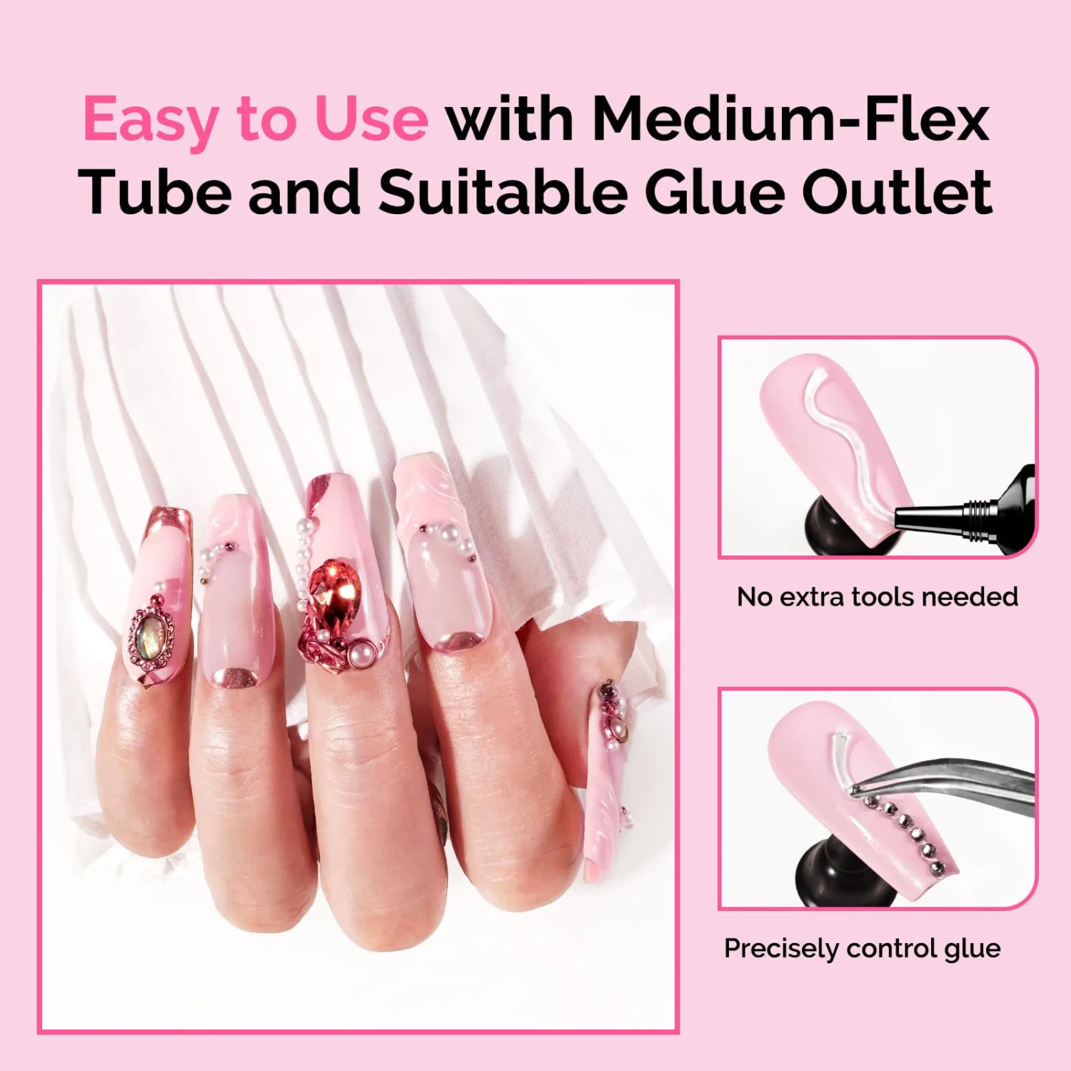 MelodySusie 2Pcs Nail Rhinestone Glue for Nails Super Strong Gel for Nail Charms Gems 3D Nail Gel UV Nail Glue for Nail Art Design Nail Chrome Powder