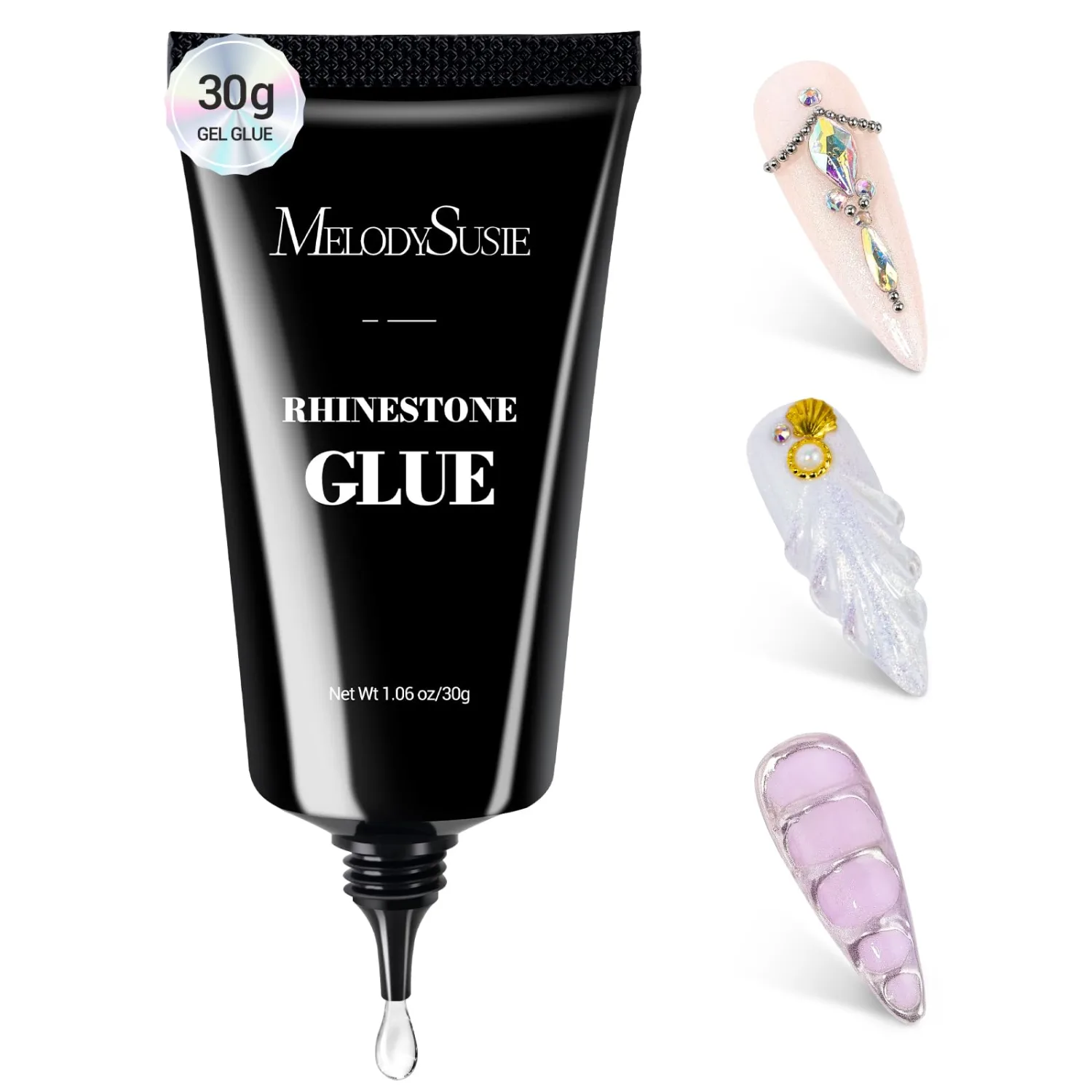 MelodySusie Rhinestone Glue Super Strong Gel Nail Glue for 3D Sculpting Nail Art Design Chrome Powder Decals Decor Need UV/LED Cured 30g