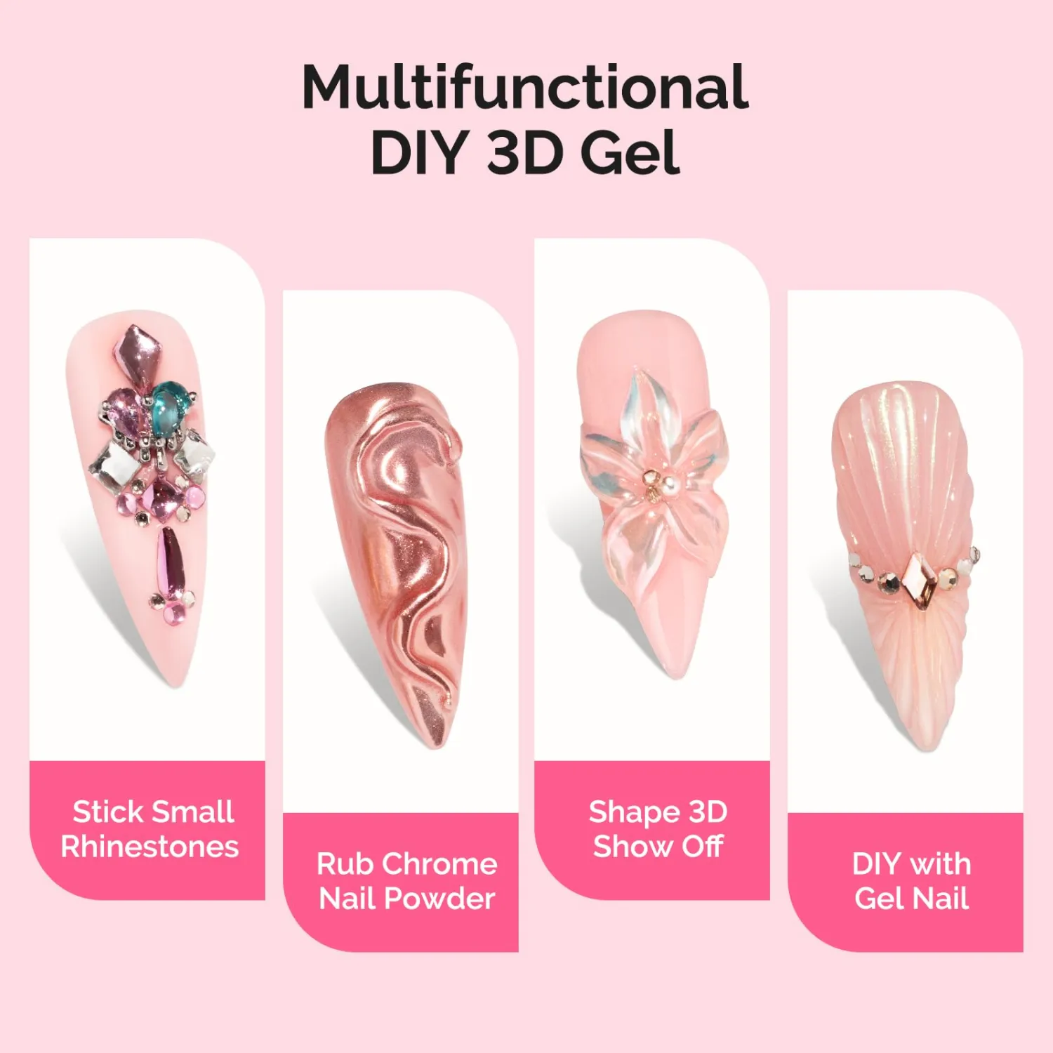 MelodySusie 3D Nail Gel for Sculpting, Clear Nail Art Glue for Drawing, Charms, Rhinestones Chrome Powder No Wipe UV/LED Light Cured Sculpting Gel for 3D Nail Art Designs Salon DIY Use 2PCS