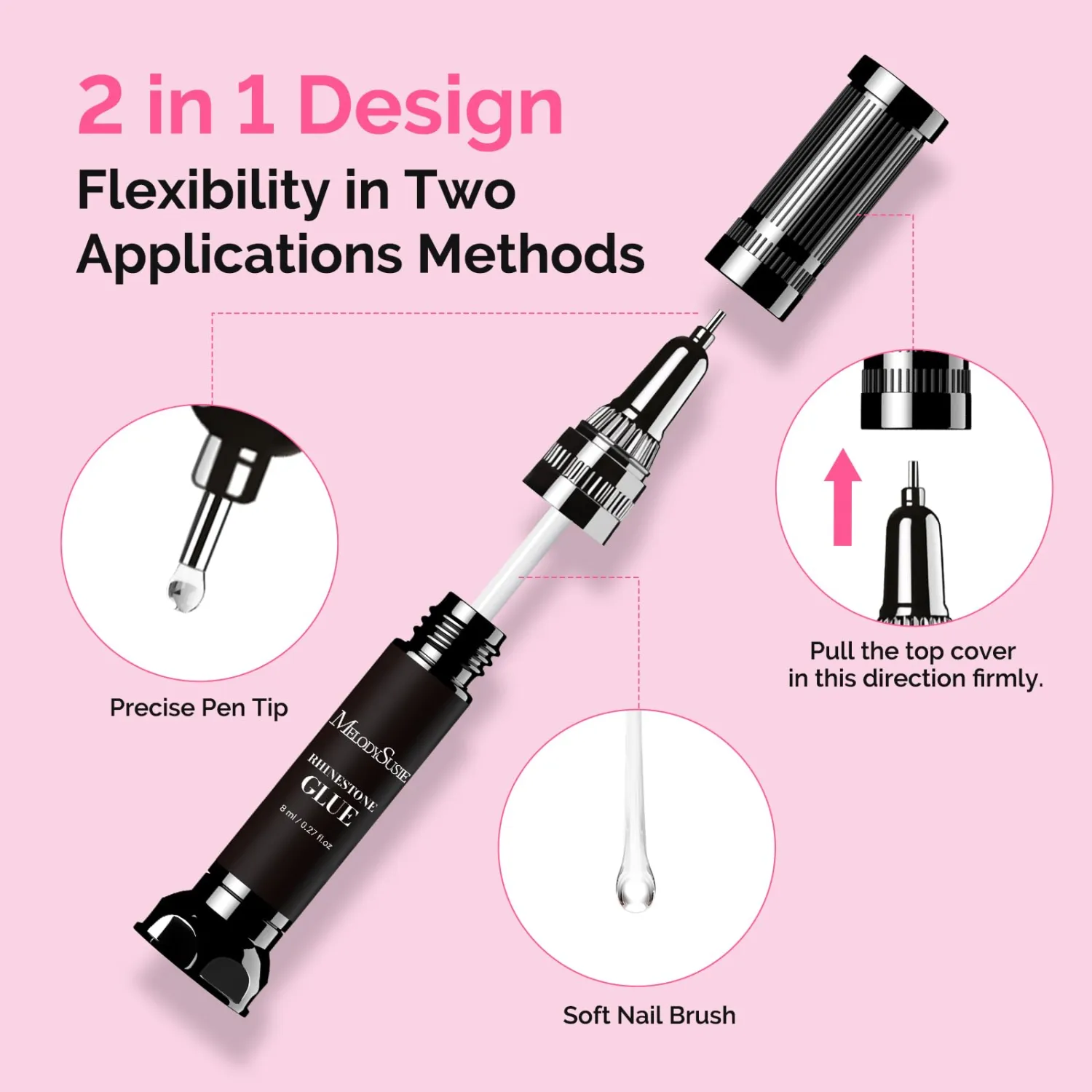 MelodySusie Nail Rhinestone Glue Set, 3D Gel Nail Art Design Strong Adhesive Nail Gem Glue for Nail Charms Gems Jewelry Decoration DIY Manicured at Home Cured Need Beauty Gifts for Women