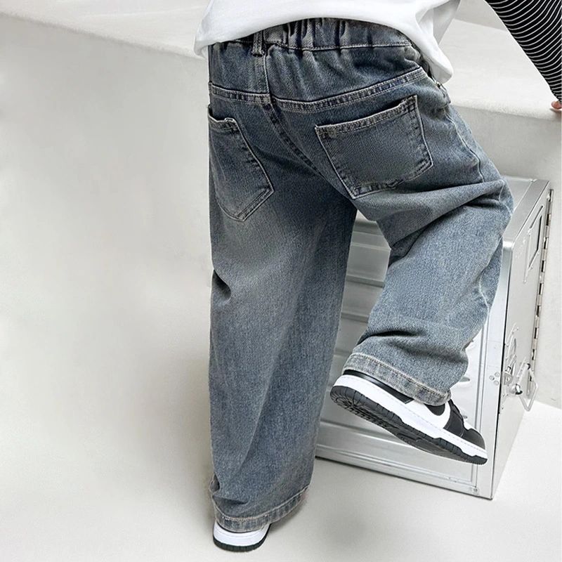 Retro Denim Pants Boys Wide-leg Straight-cut