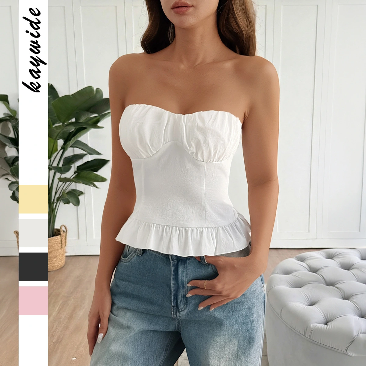 Spicy Girl Style Fashion Off-Shoulder Solid Color Tank Top
