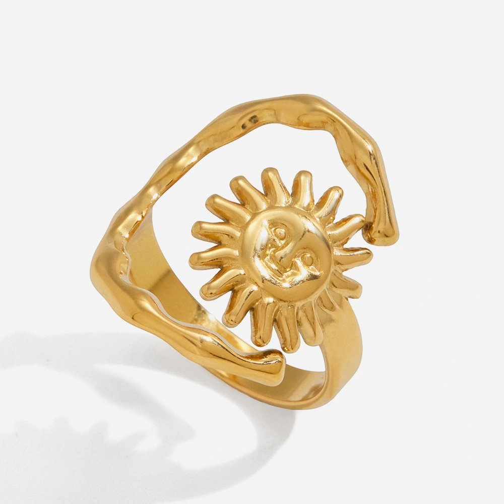 18K Gold Stainless Steel Sun And Moon Open Ring