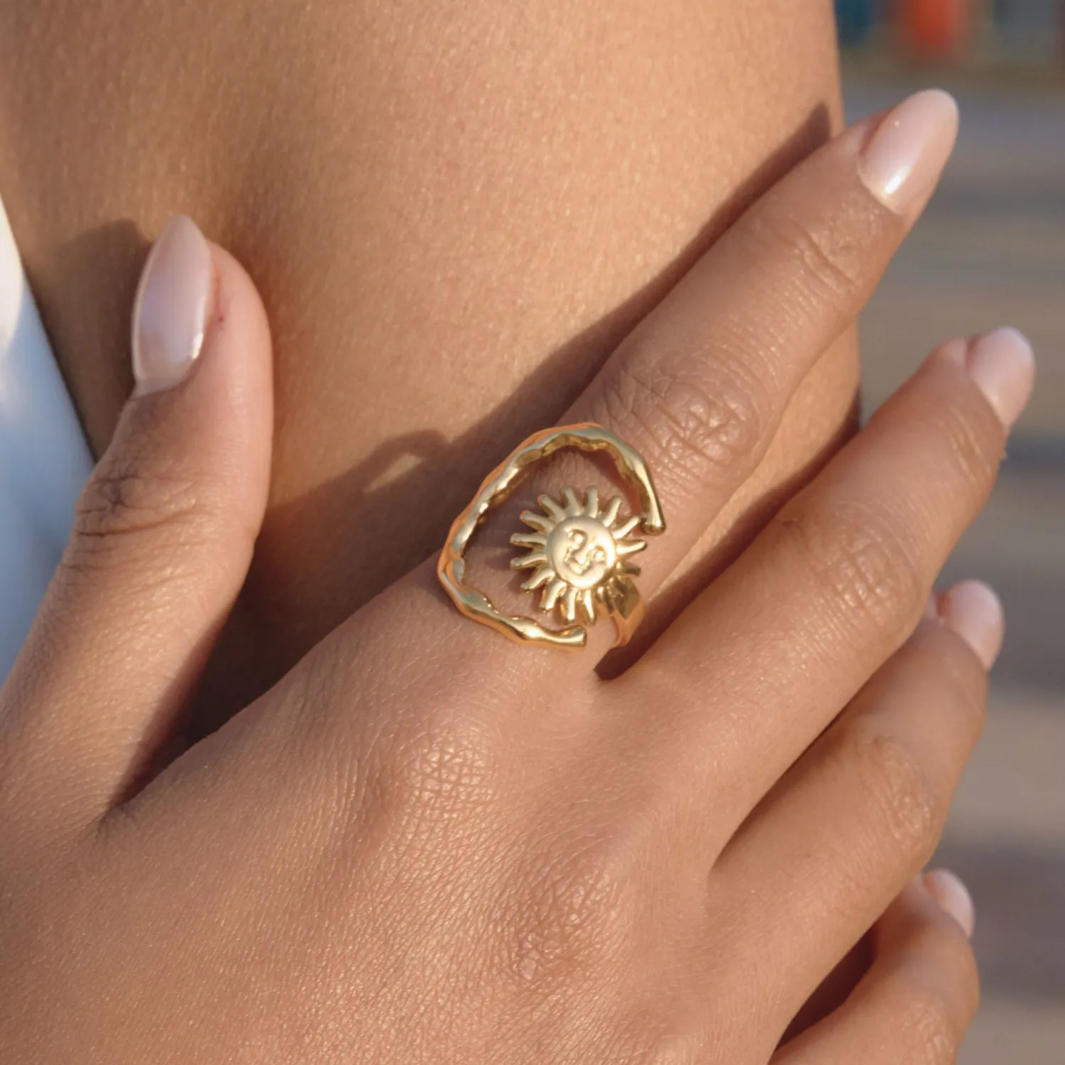 18K Gold Stainless Steel Sun And Moon Open Ring