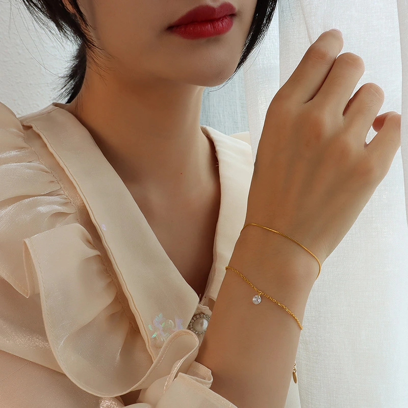 Double-layer Diamond-studded Zircon Bracelet Titanium Steel