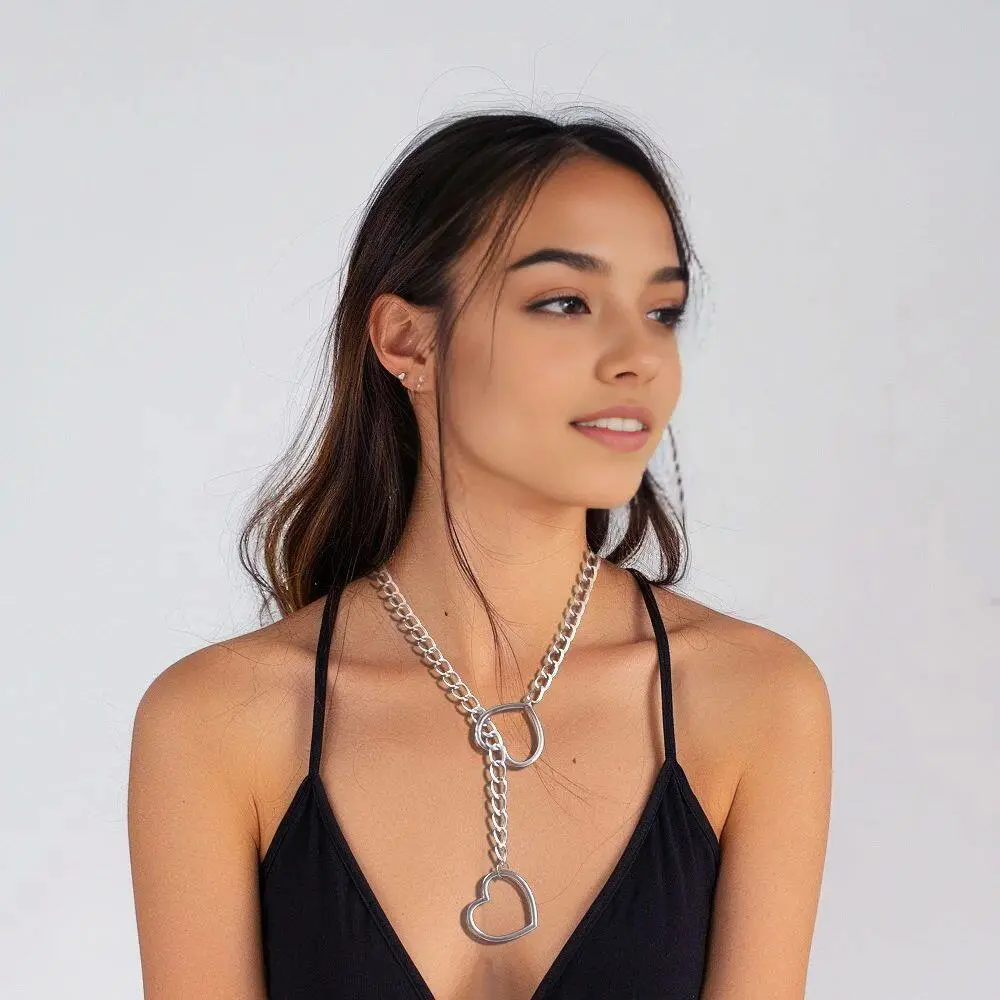 Heart Slip Chain Necklace For Women, Punk Rock Love Chain Cho