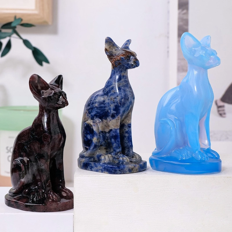 Natural Crystal Egyptian Cat Carving Ornament