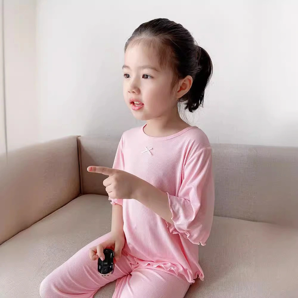 Girls' Ice Silk Pajama Top And Pants Set
