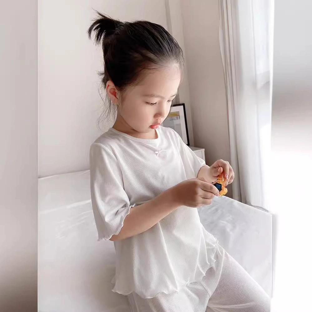 Girls' Ice Silk Pajama Top And Pants Set