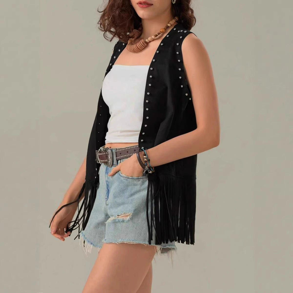 Women's Faux Suede Open-front Vintage Vest