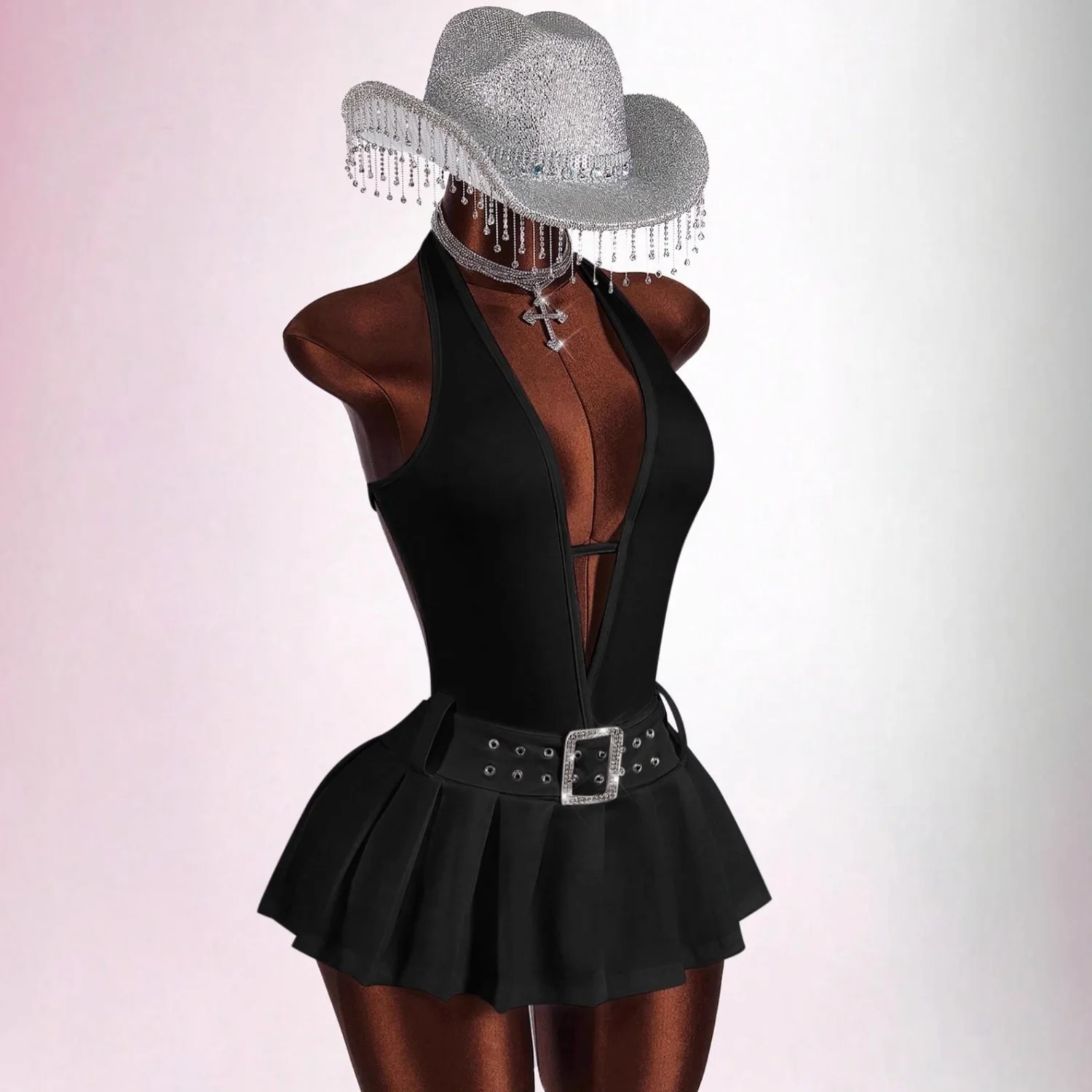 Deep-V Pleated Mini Dress For Women