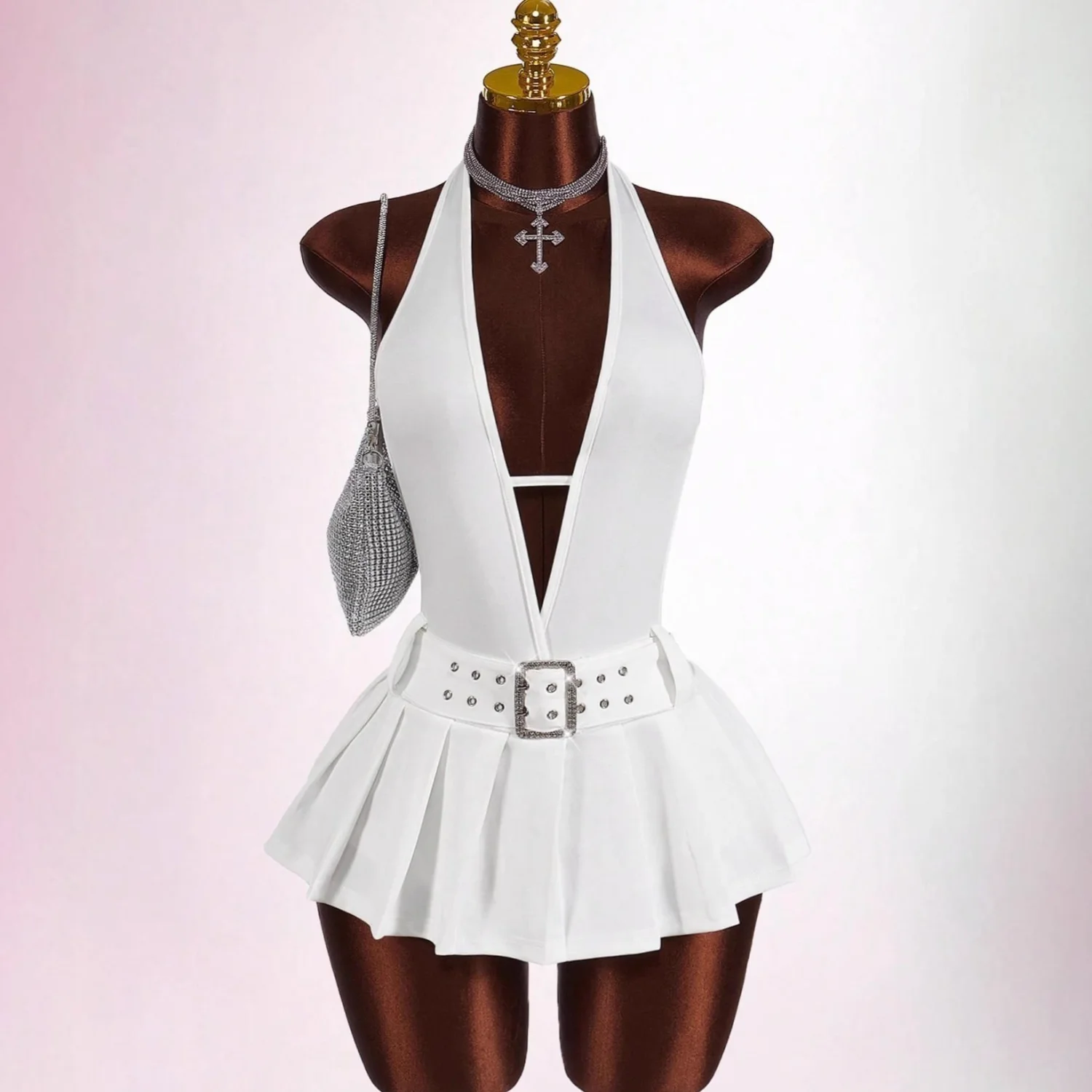 Deep-V Pleated Mini Dress For Women
