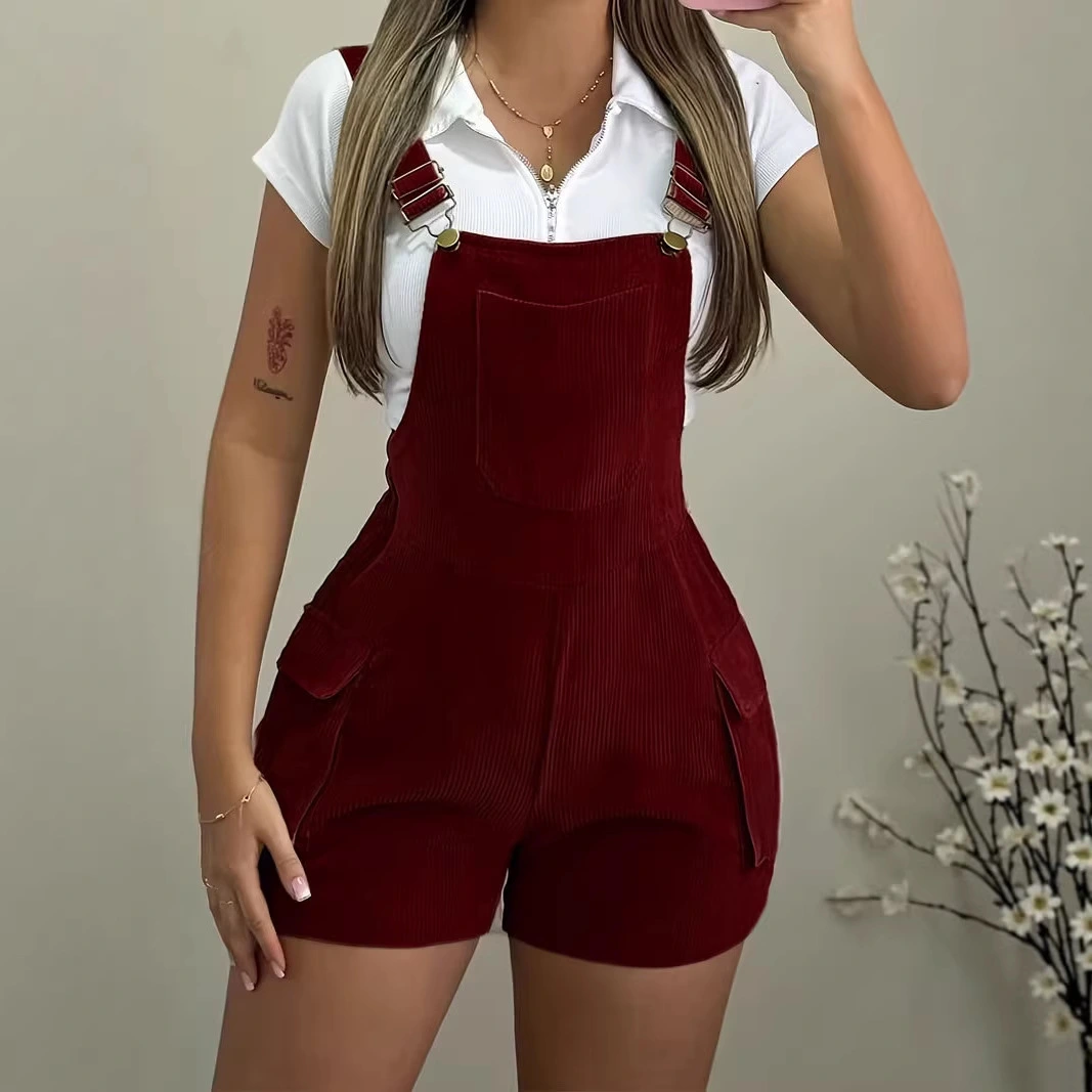 Casual Corduroy Overalls With Multiple Pockets