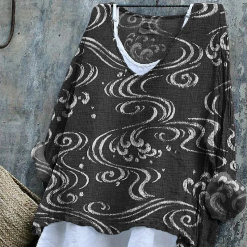Women's Sea Waves Japanese Art Flowy Blouse