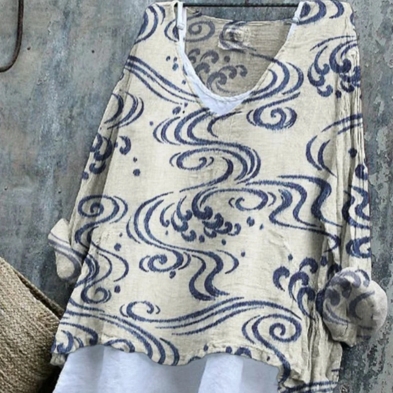 Women's Sea Waves Japanese Art Flowy Blouse