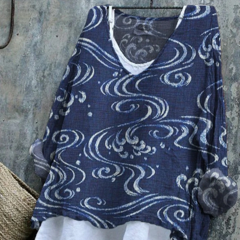 Women's Sea Waves Japanese Art Flowy Blouse