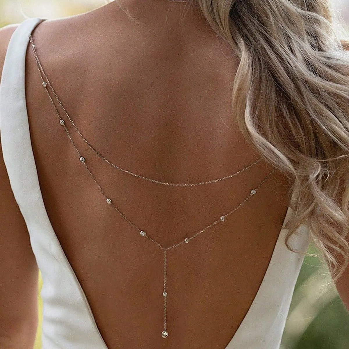 Multi-layer Back Chain Bridal Wedding Dress Accessories Rhinestone Tassel