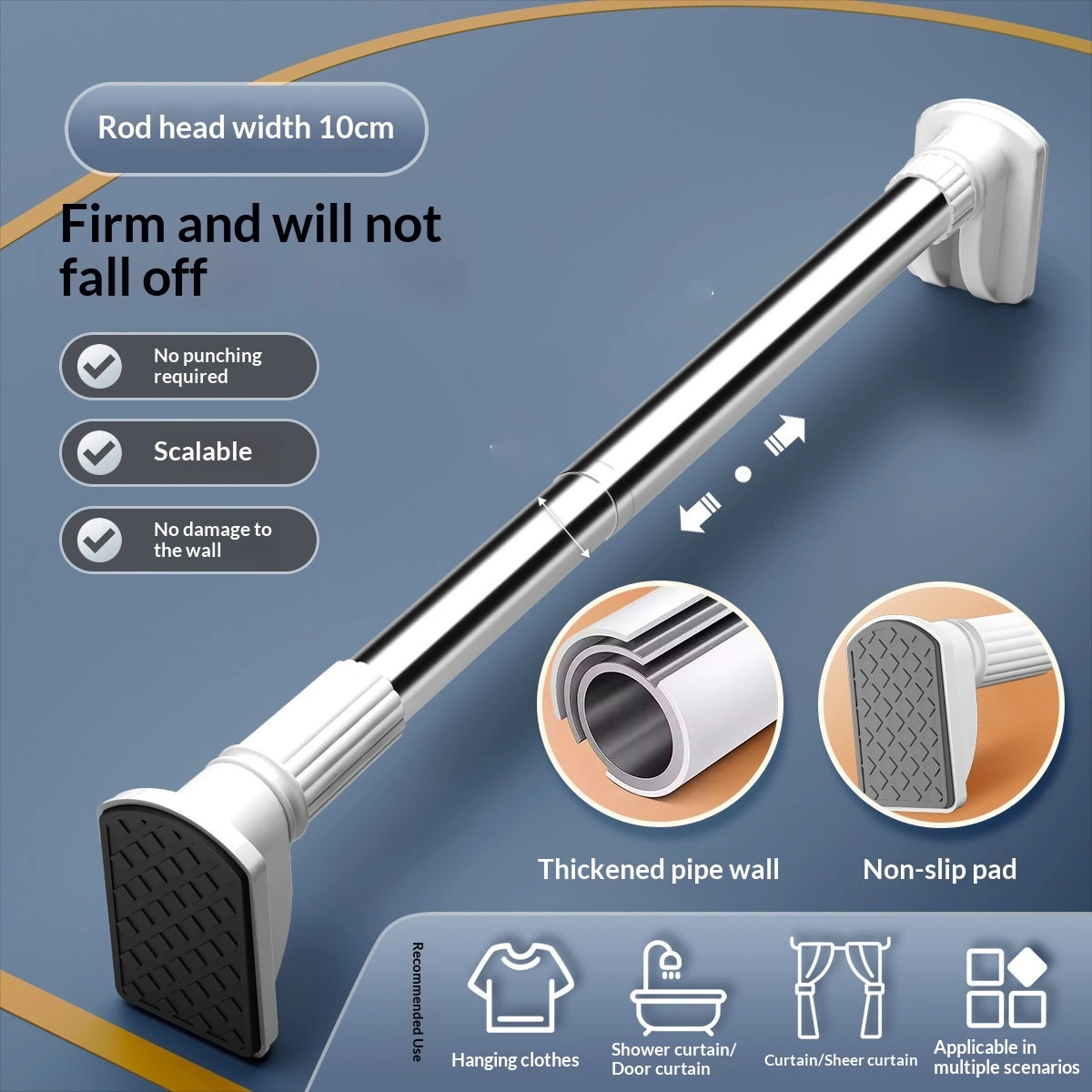 No-drill Telescopic Clothes Drying Pole Balcony Fixed Clothes Rack Curtain Rod Wardrobebathroom Tension Rod