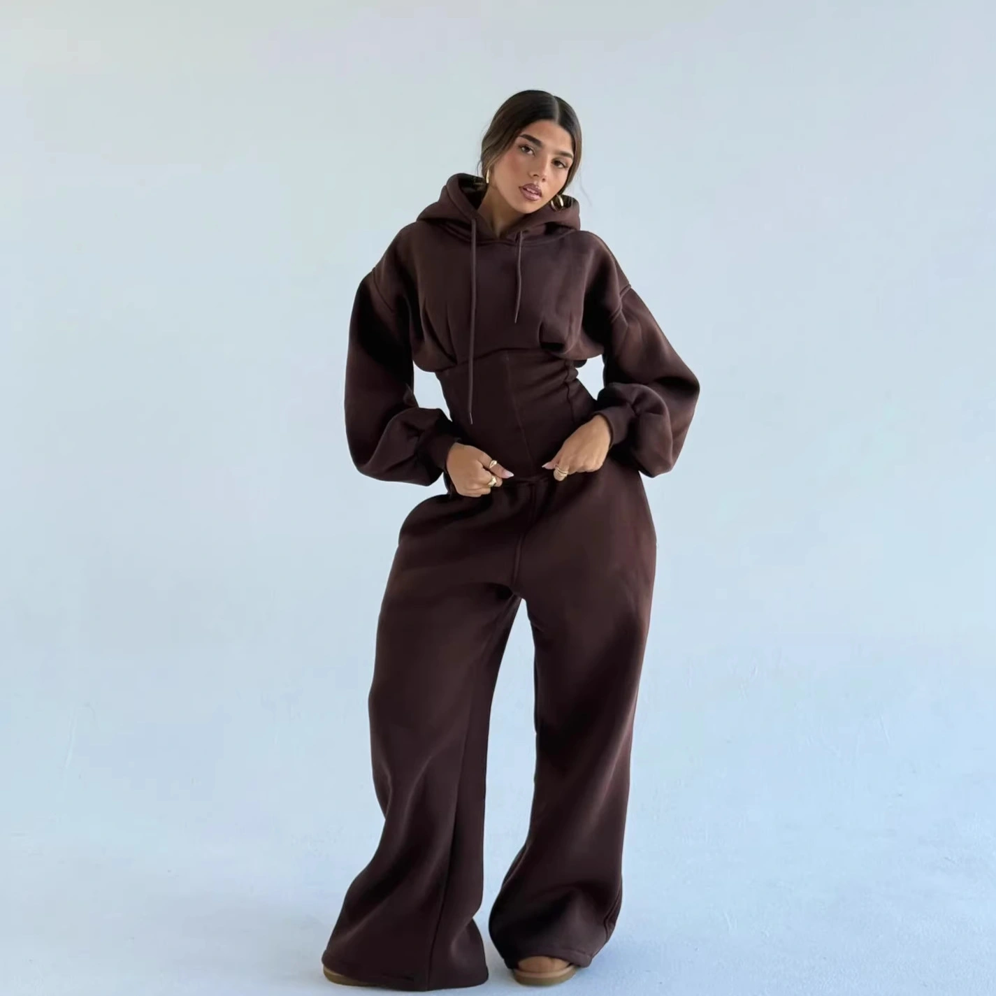 Womens Slim-fit Hoodie And Pants Two-piece Set