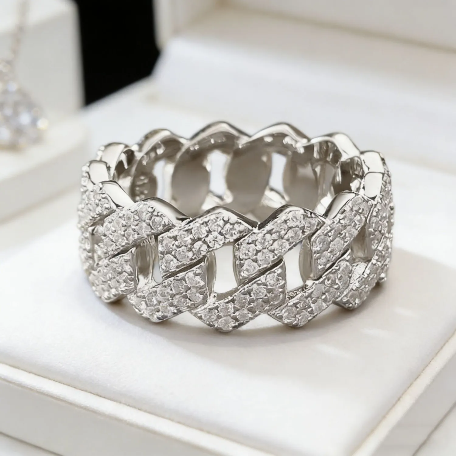 S925 Silver Ring Clasp With Cubic Zirconia Quadrilateral Shape