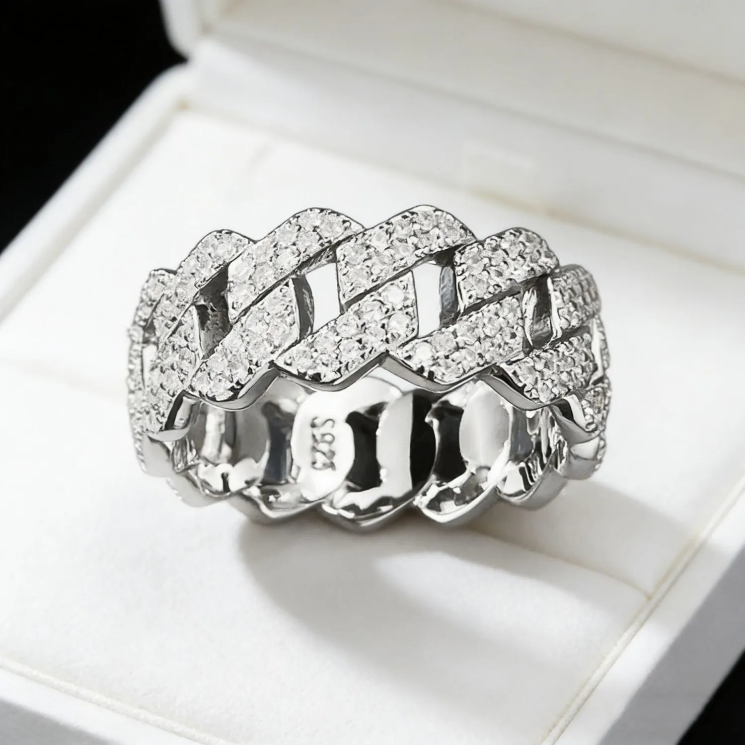 S925 Silver Ring Clasp With Cubic Zirconia Quadrilateral Shape